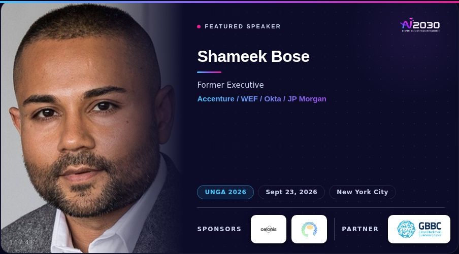AI 2030 featured speaker card, UNGA 2026, September 23, New York City