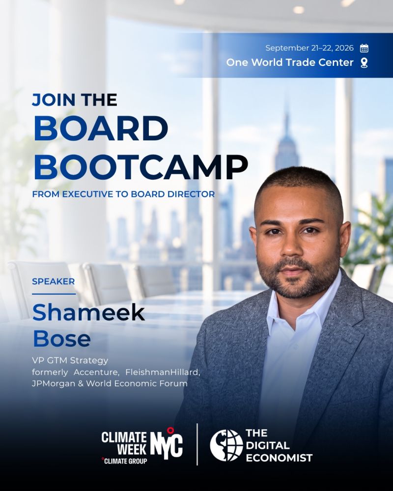 Board Bootcamp speaker card, Climate Week NYC