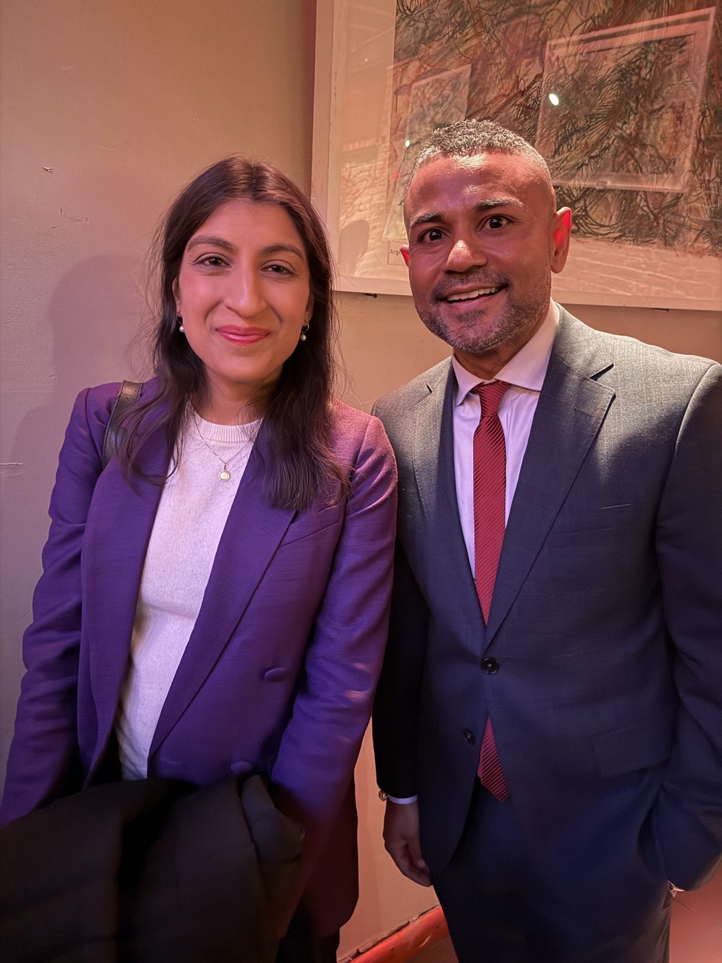 Shameek with Lina Khan at an evening reception